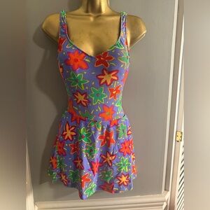 Red and Purple One Piece Swimsuit with Cover up Skirt